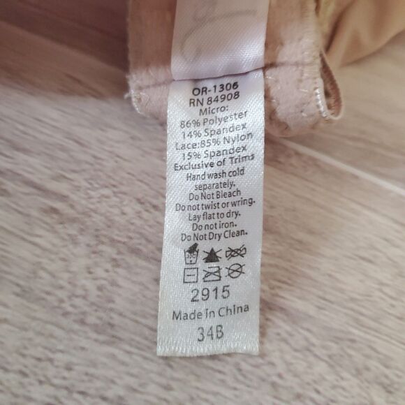 Jezebel Padded Push Up Bra 34B Nude Black Lace Corset Stitch - Picture 11 of 11